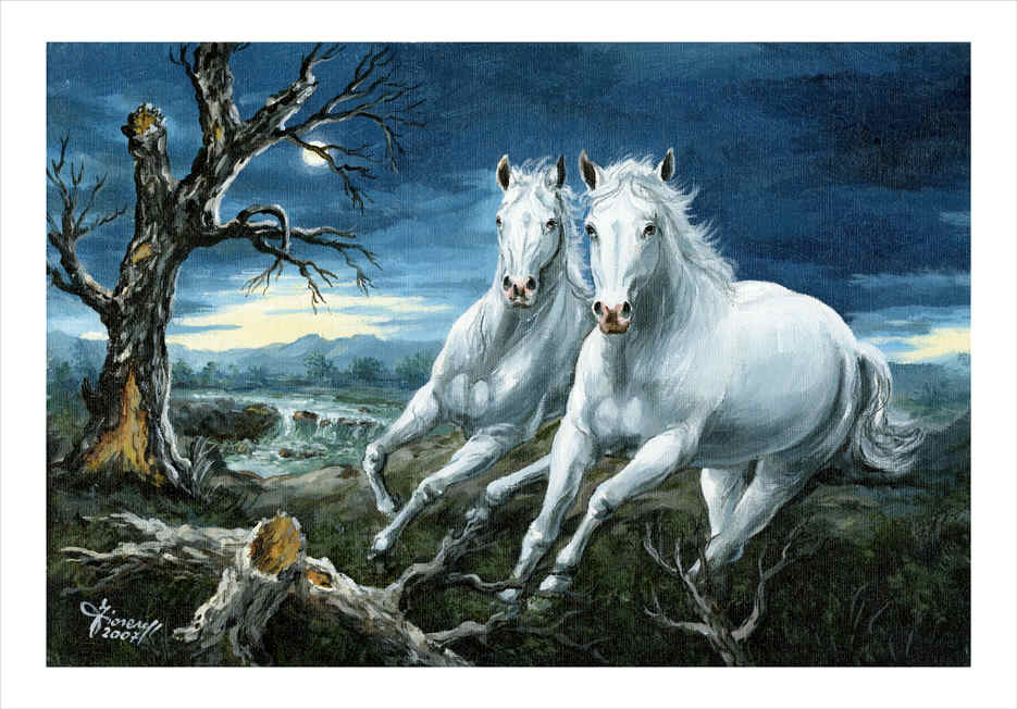 Cavalli in corsa nella notte