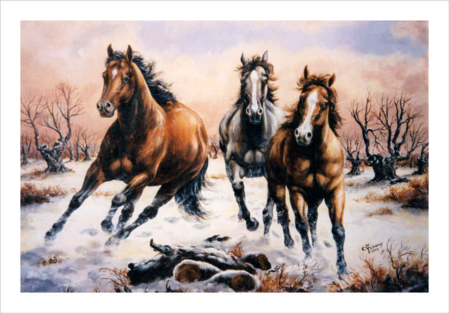 Cavalli al galoppo sulla neve