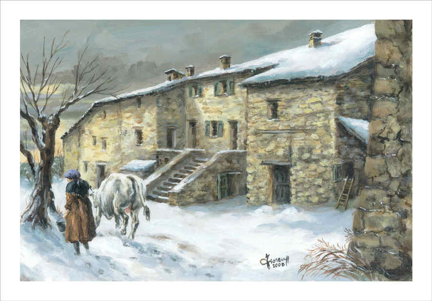 Casa in sasso immersa nella neve